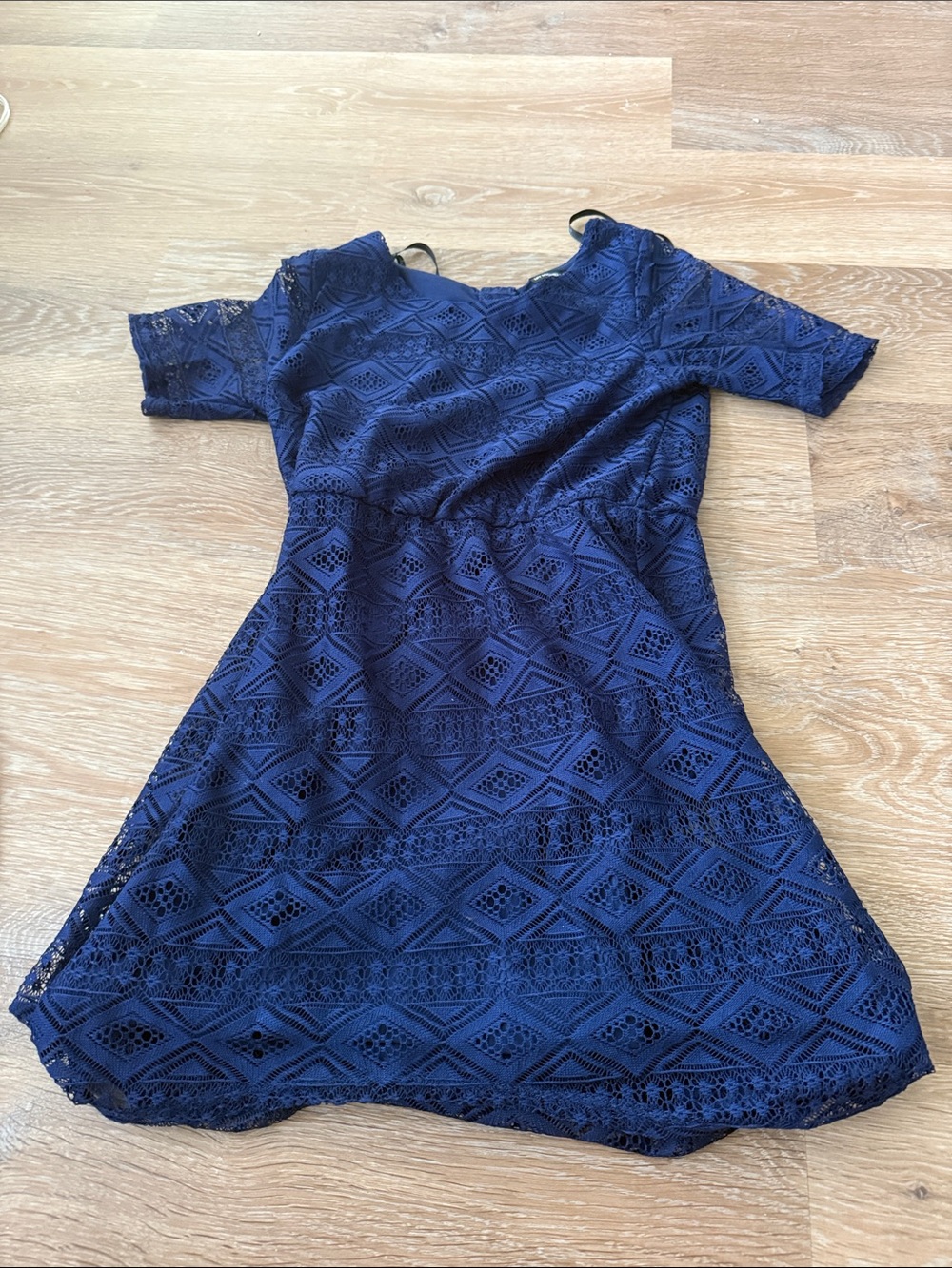 Navy Lace Fit & Flare Dress - Women's Short Sleeve